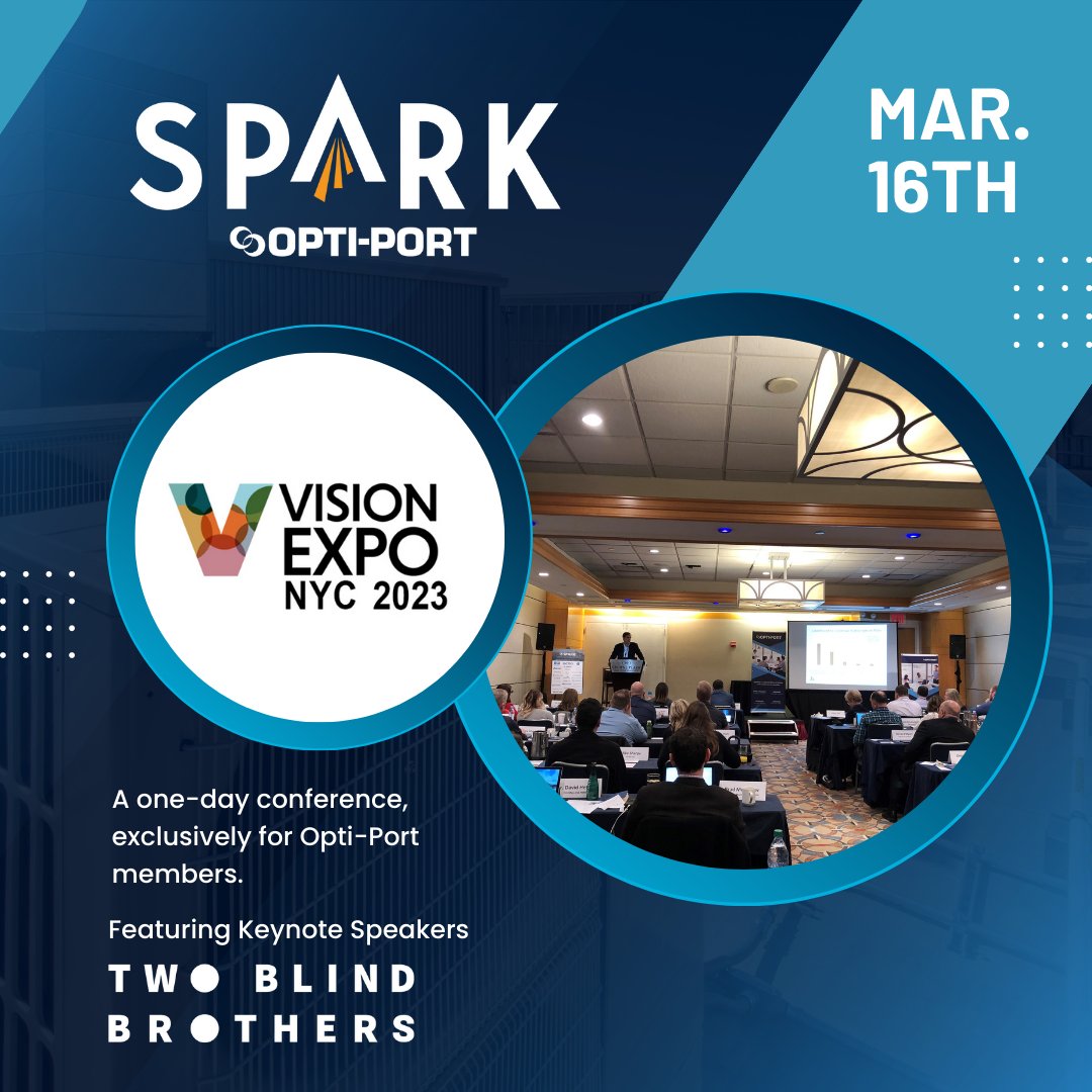 OptiPort's tweet photo. See you in one week for the SPARK Conference at #VisionExpo! We have a great day in store for our members, including a keynote from the co-founders of @TwoBlindBros. Members can learn more about the event here: https://t.co/g3WjAfddkK https://t.co/YhcGDnpKkC