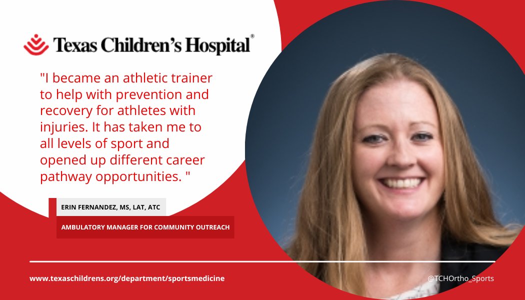 TCHOrtho_Sports's tweet image. ⭐️Athletic Trainer SPOTLIGHT⭐️

Erin Fernandez is the Ambulatory Manager for Community Outreach in the Orthopedic &amp;amp; Sports Medicine Department at West Campus.

Thank you, Erin, for all that you do! #NATM2023