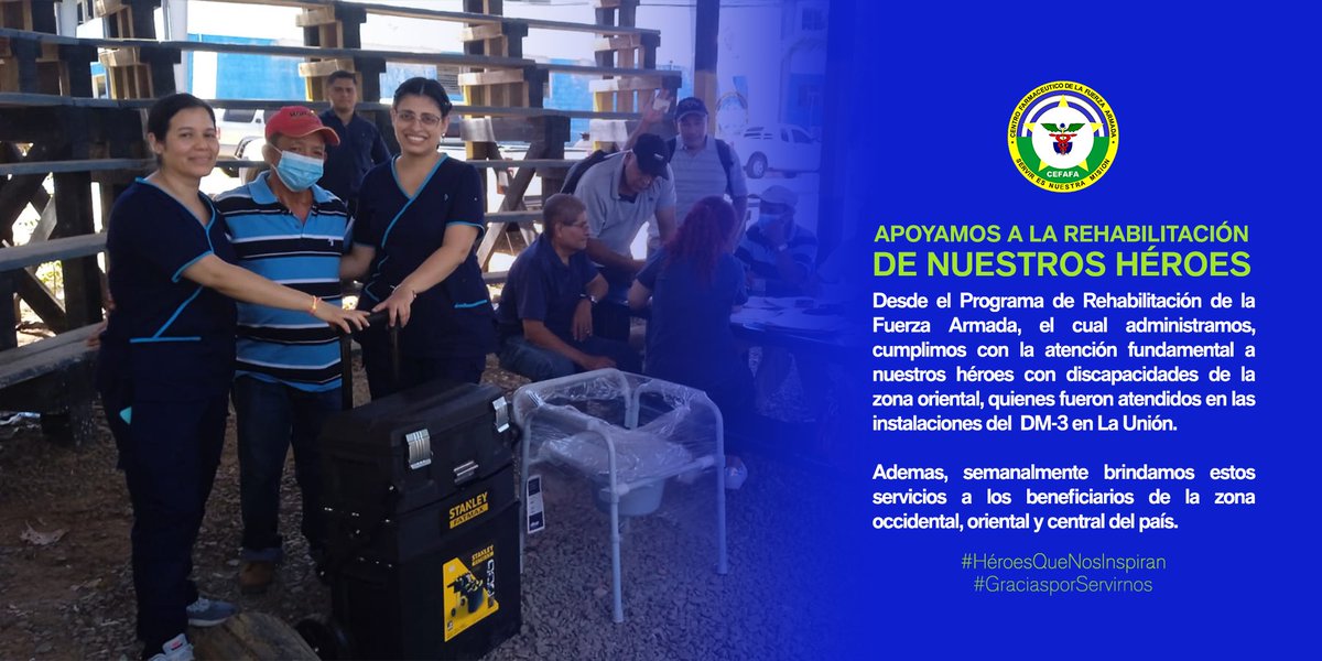 CEFAFA1's tweet photo. Como administradores del Programa de Rehabilitación Permanente de la Fuerza Armada seguimos procurando el bienestar de nuestros #Héroes.

@Libralva1997 
@merino_monroy https://t.co/T4d92g0Jxm