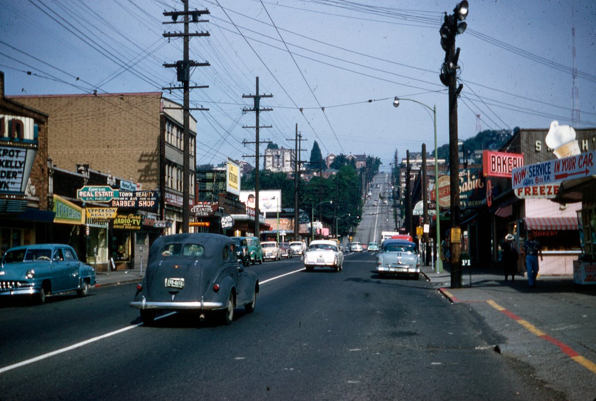 📸 Seattle , Queen Anne Avenue, circa 1954 #kodak #colorslides #kodachrome #35mm © Seattle Municipal Archives