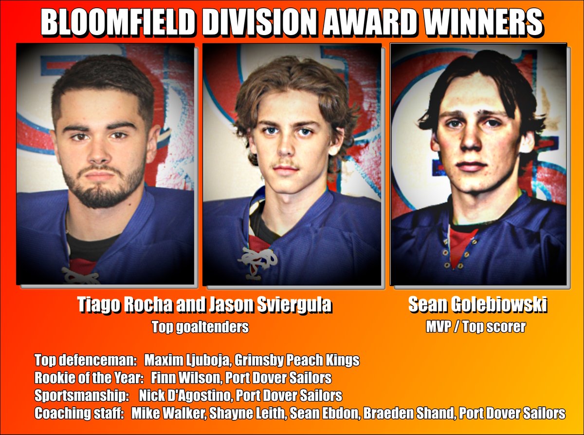 PJHL_GRangers's tweet photo. @PJHL_GRangers captain Sean Golebiowski has been named the MVP of the PJHL's Bloomfield Division.   The Rangers' tandem of Tiago Rocha and Jason Sviergula cop top spot among goaltenders!  Congratulations to our award winners! https://t.co/ZWYZUAbyIL