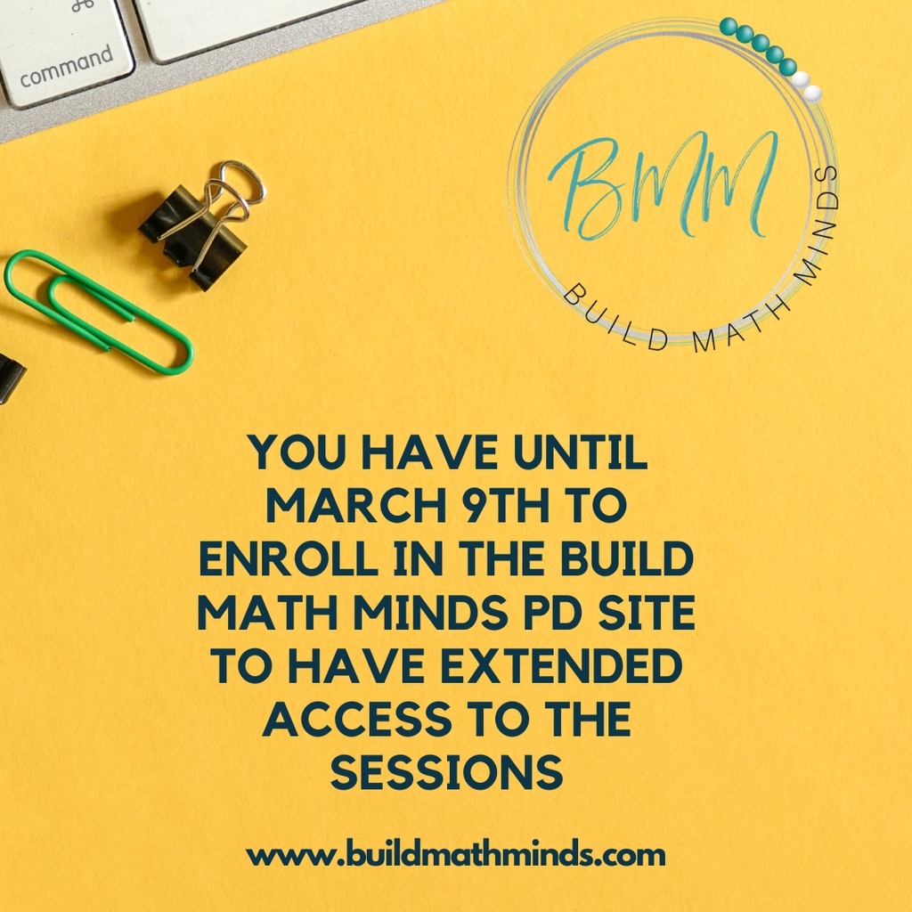 Enjoy 34 dynamic speakers presenting sessions covering a variety of #elementarymath topics. 

It's #professionaldevelopment specifically for #elementaryteachers, that you can attend from anywhere! 

It's PD at Your Fingertips! buildmathminds.com