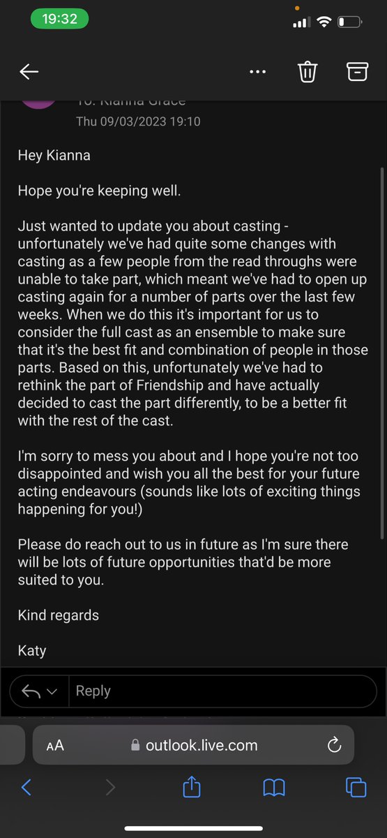 Hi Everyone, I thought I would share this here as I think this is an appalling way to approach casting. You do not rescind an offer once it is made and confirmed  #thisisajoke #appalling #actorslife #teenactor