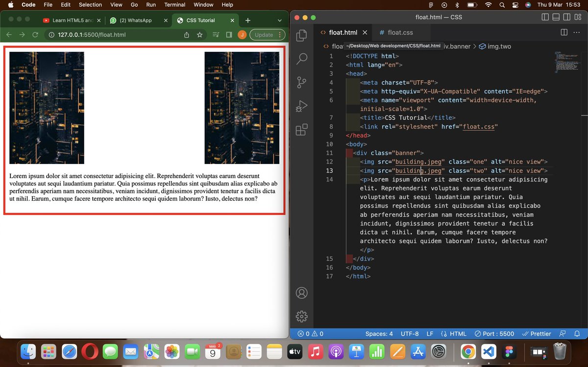 OyindaJr's tweet image. Day 17 of my #100DaysOfCode challenge has been a game-changer! 🚀 I've just unlocked the power of the float element and now I can position my images like a pro! 📷👨💻 Who knew it could be so easy? Excited to keep pushing my coding skills to the limit! 💪