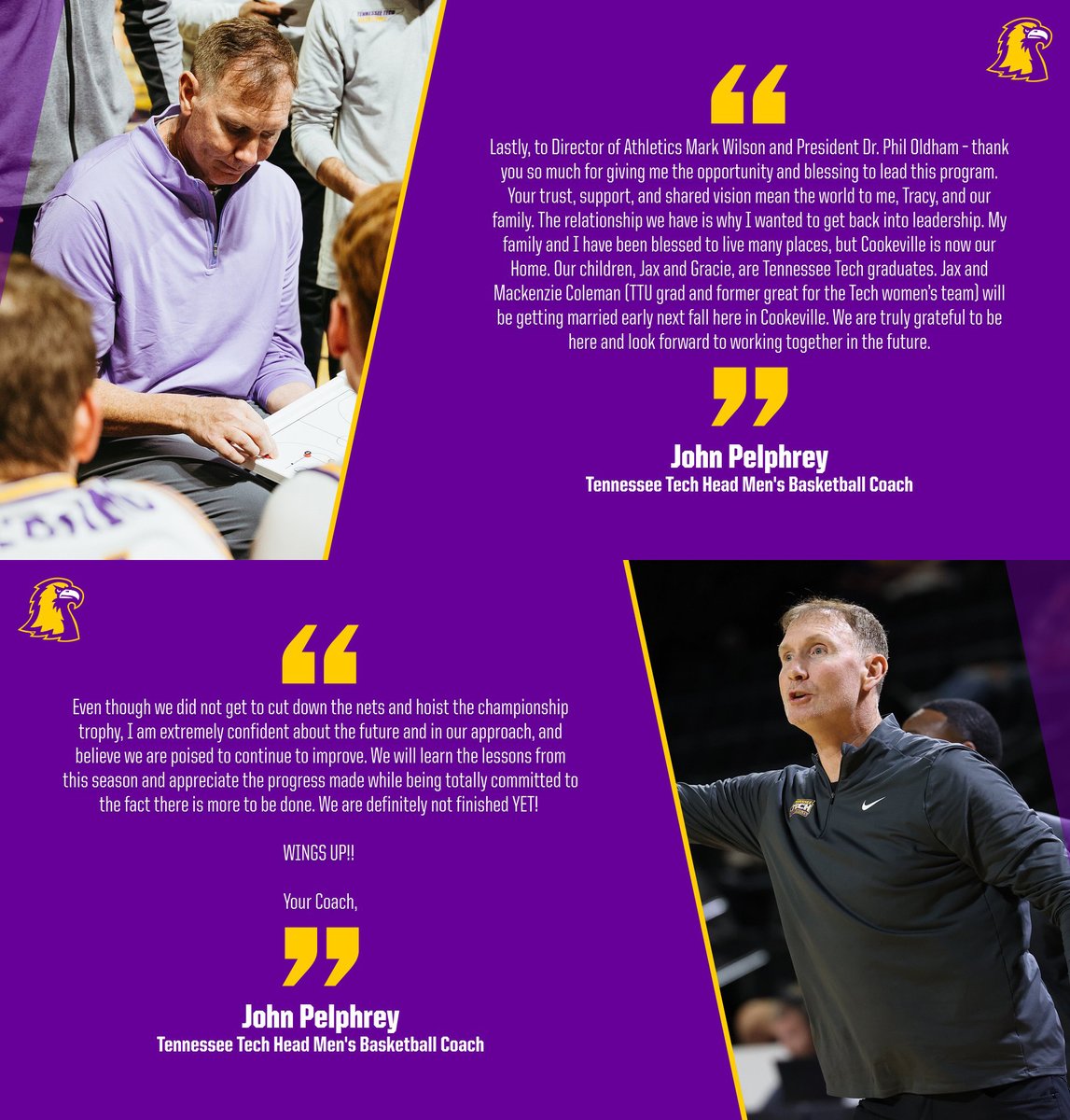 To Golden Eagle Nation: A message from Tech men's basketball head coach John Pelphrey

📰: bit.ly/3JuB8xv

#WingsUp #OVCit