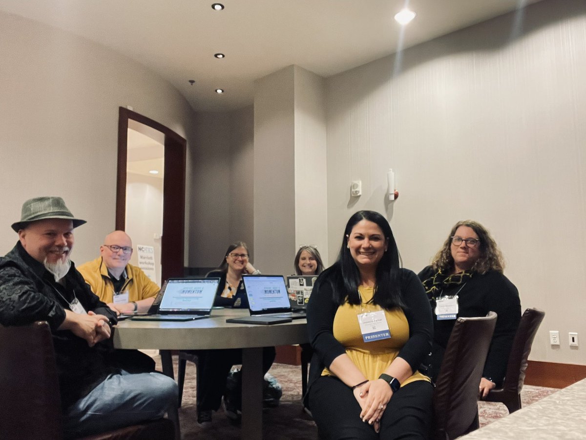 TGIF Team is ready for our session! 
Go team! 🖤💛 #NCTIES23 <a href="/bernhard254/">Laura Bernhard</a> <a href="/geofduncan/">Geof Duncan</a> <a href="/JKochKHSCD/">Jennifer Koch</a> <a href="/PBLKnight/">Brian Phillips</a> @Media__mayhem <a href="/KnightdaleHS/">Knightdale High</a>