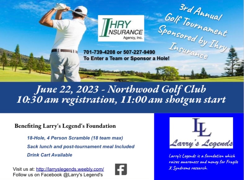 3rd Annual Golf Scramble sponsored by Ihry Insurance.  We have room for only one more team!!!⛳️ #findacure #fragilex #larryslegends #golf