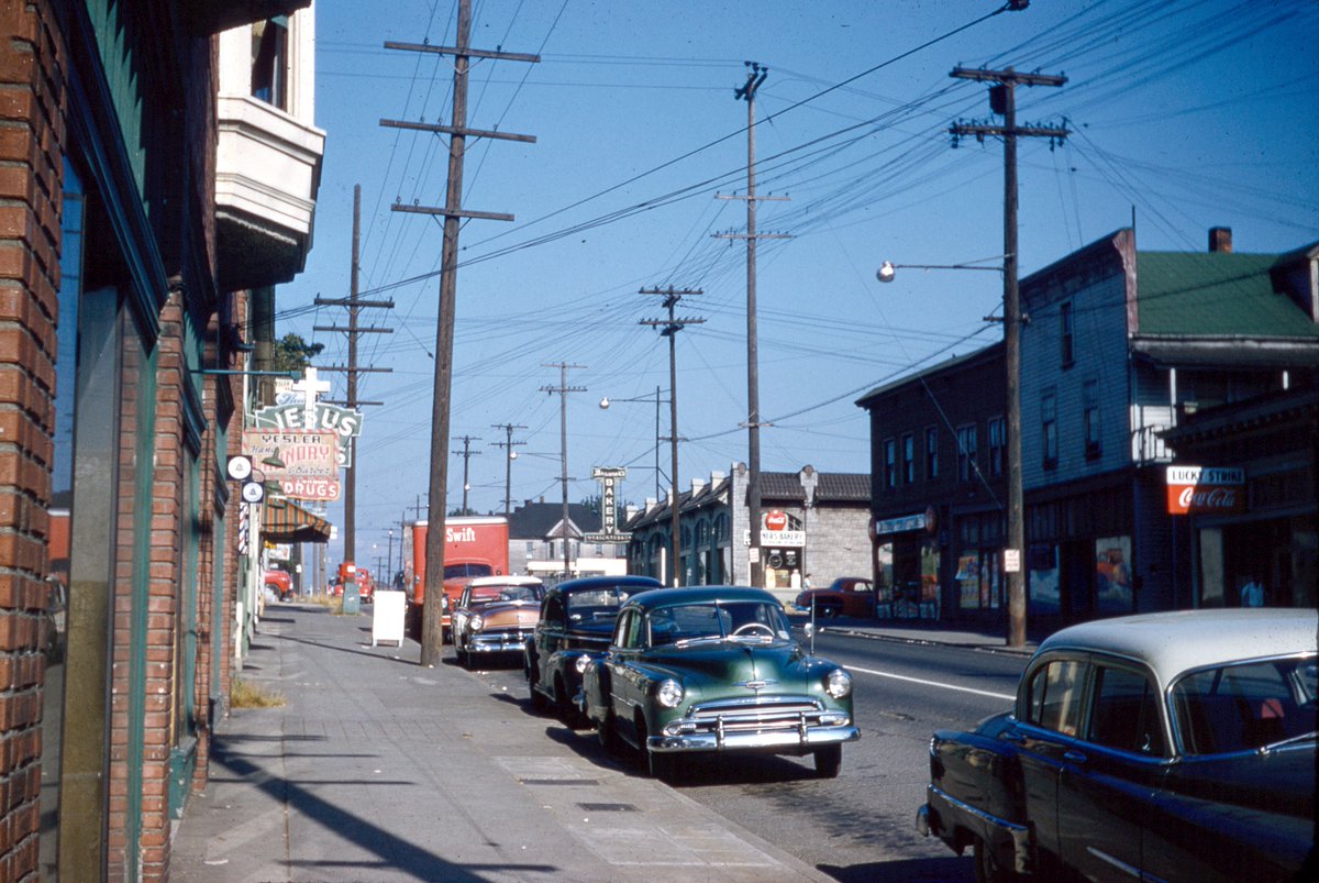 📸 Seattle ,18th &amp; Yesler, circa 1954 #kodak #colorslides #kodachrome #35mm © Seattle Municipal Archives