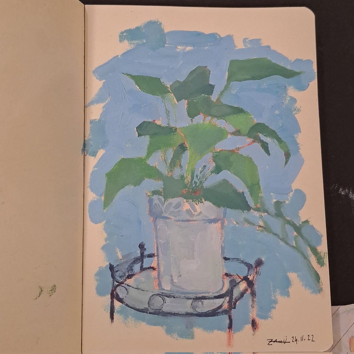 Tiny  sketchbook paintings 🥹
#art #artist #ArtistOnTwitter #paintings #sketches #sketchbook #A6 #oilpainting #plantpainting #illustration #desk #caneyo #peristeronicart