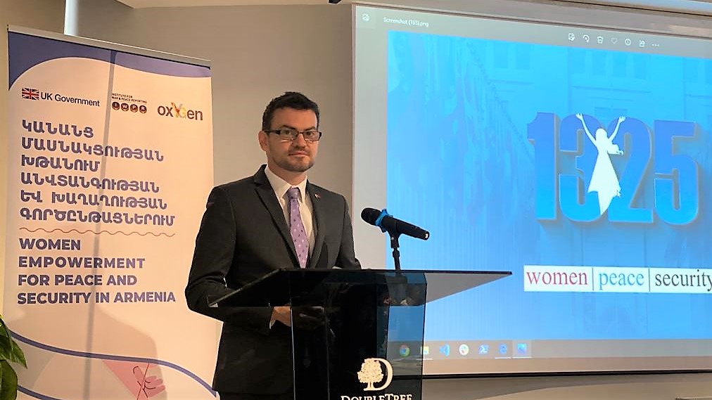 UKinArmenia's tweet image. “Women &amp;amp; girls are central to UK Government’s defence &amp;amp; foreign policy efforts. I’m pleased that this 🇬🇧 funded project is raising awareness, building capacity &amp;amp; developing networks,” said Ambassador @JohnGallagherUK at the National Conference on #PWS Agenda funded by #UKCSSF.