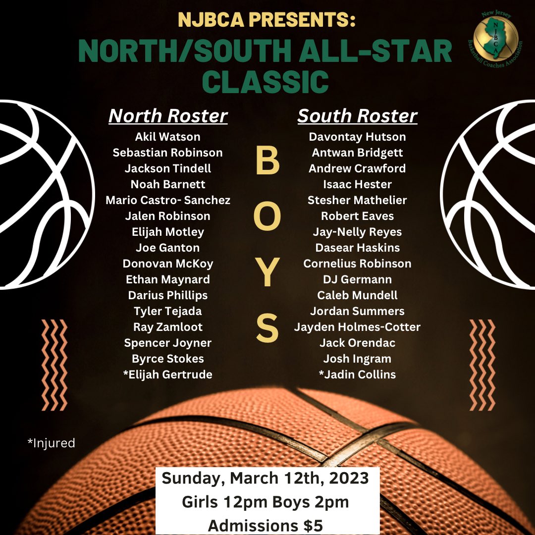 New Jersey Basketball Coaches Association (@njbca_official) on Twitter photo Introducing the boys and girls rosters for the NJBCA North/South All-Star Classic on Sunday, March 12th at Rutgers Prep. <a href="/PrepHoops/">Prep Hoops 🏀</a> <a href="/NJHoopRecruit/">NJ Basketball</a> <a href="/HSSportsNJ/">NJ.com HS Sports</a> Introducing the boys and girls rosters for the NJBCA North/South All-Star Classic on Sunday, March 12th at Rutgers Prep. <a href="/PrepHoops/">Prep Hoops 🏀</a> <a href="/NJHoopRecruit/">NJ Basketball</a> <a href="/HSSportsNJ/">NJ.com HS Sports</a>