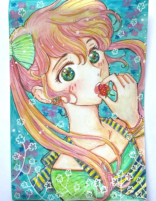 ⋯ おはよういちごちゃん 今日も良き日に#イラスト #アナログイラスト 
