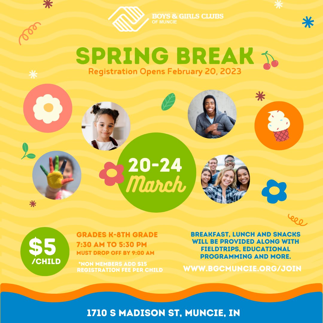 bgcmuncie's tweet image. Two days left to register for Spring Break. Register today bcgmuncie.com/join #INkids