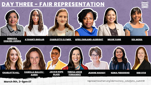 Day Three of @RepresentWomen's fabulous #DemocracySolutionsSummit is about to begin with another lineup of amazing speakers including @AshantiGholar @RepTeresaLF @cmclymer @AprilAlbright8 @NelsieYang @hill_charlotte @dballouaares @jackie4norfolk @DebTheOtis & more! #2023DSS 👏👏