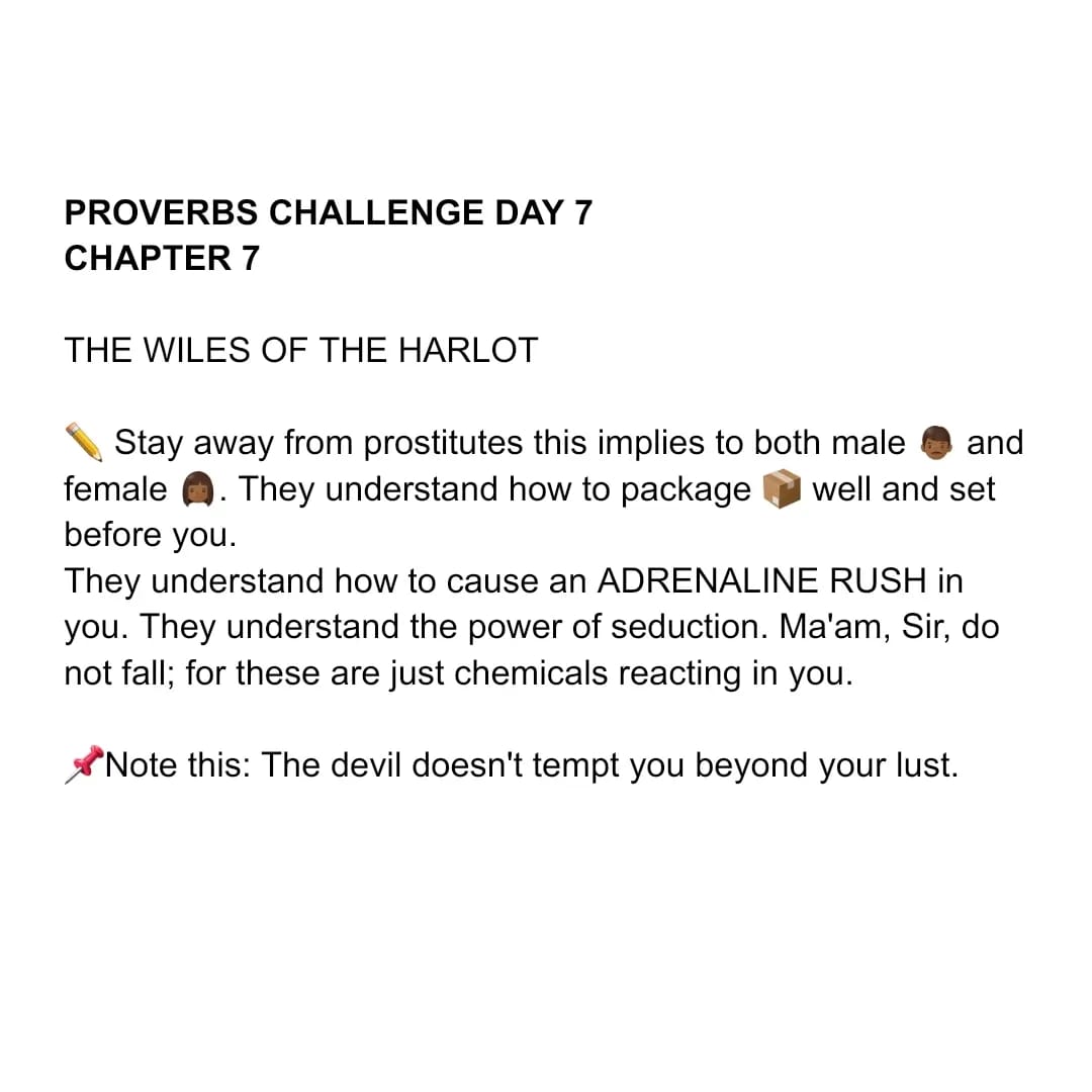 gini_glory's tweet photo. Proverbs challenge Day 7 
Warning against the wiles of the harlot 

#Proverbschallenge #31daysofproverbs #wisdomsearch #scripturemining https://t.co/zZUJUUCUCc