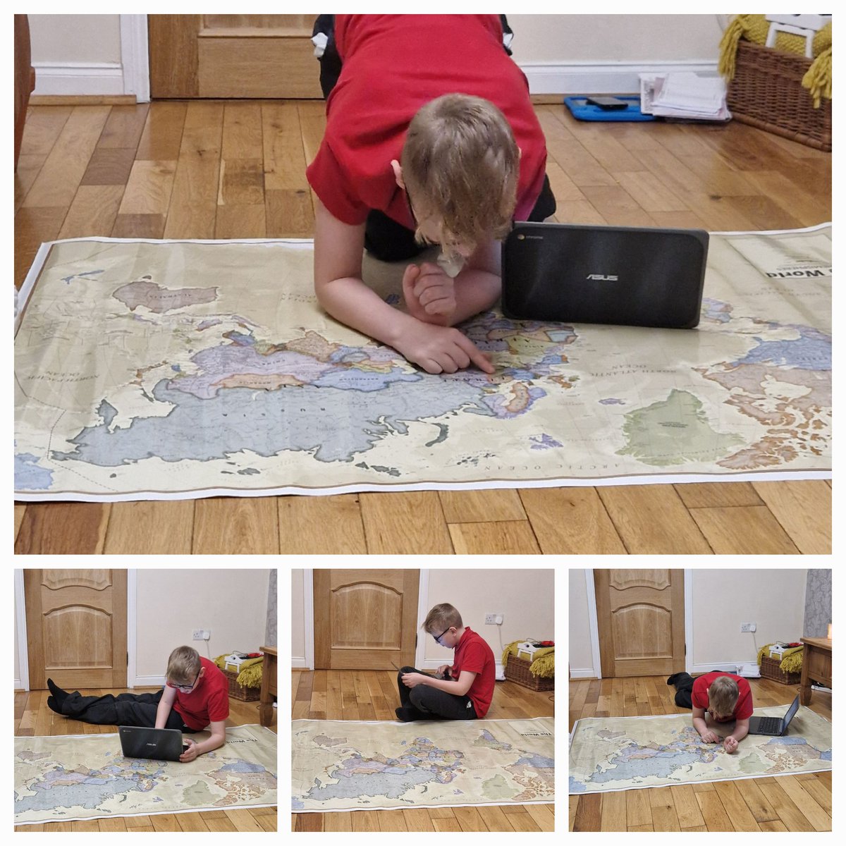 Sarah2Briley's tweet photo. Seb loving learning about the world 🌎 ���️ @BachYsgol https://t.co/HHldFzljef
