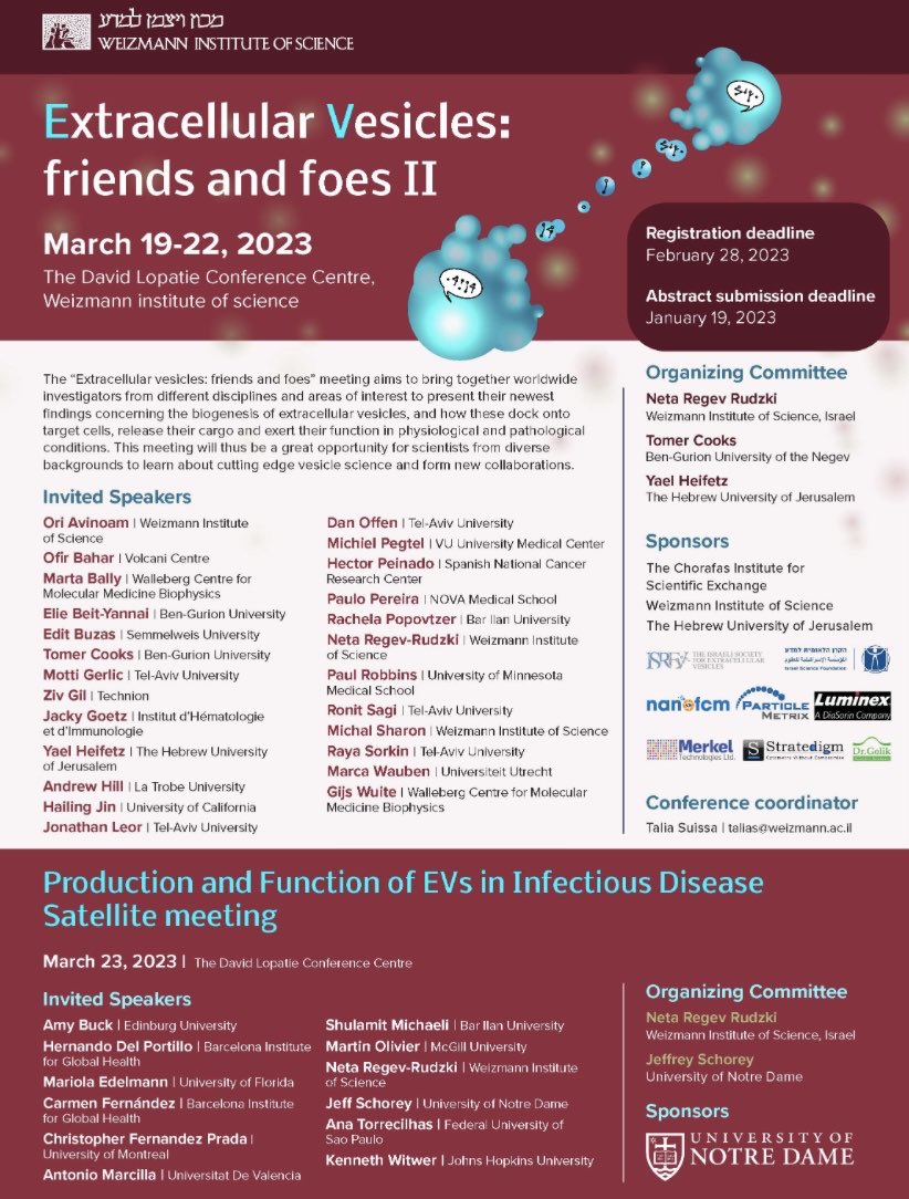 A great meeting to be involved!
Great friends, collaborators and colleagues from the EVs world will share their most recent findings regarding this emerging field of investigation! It’s the future we look at!!!