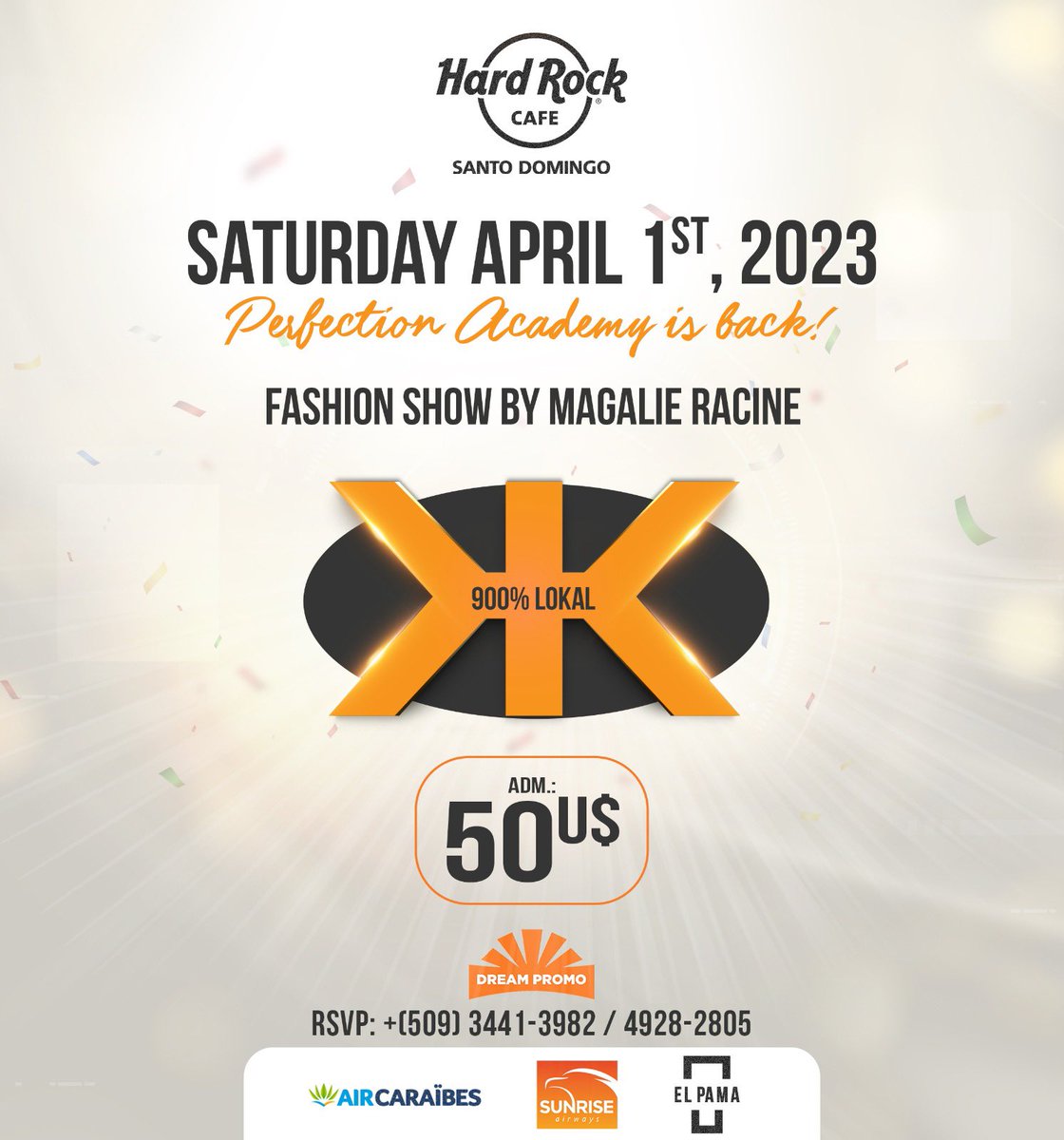 Et voilà! Rendez-vous au Hard Rock Café à St Domingue le 1er Avril! Défilé de mode par Magalie Racine. Animation: KONPA KREYOL <a href="/tjozenny/">JOSEPH ZENNY ( J Z )</a> #DavidDupoux #KonpaKreyol