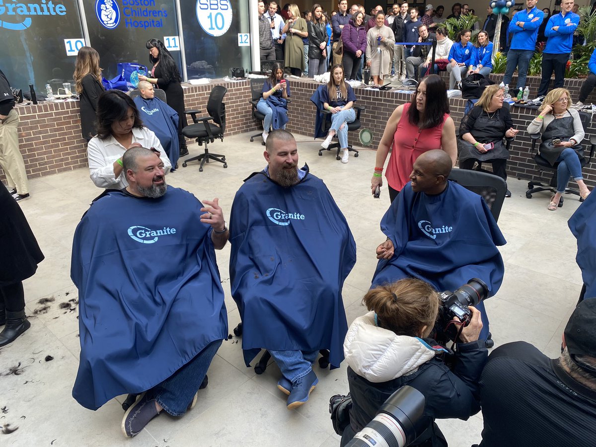 GraniteTelecom's tweet photo. Big thank you to Matt Light and Joe Andruzzi for their continued support of #SavingByShaving and #BostonChildrensHospital. And a shout out/thank you to Devin McCourty and Matthew Slater for their first appearance at #SBS ๐๐ป https://t.co/N1LbORDhfc