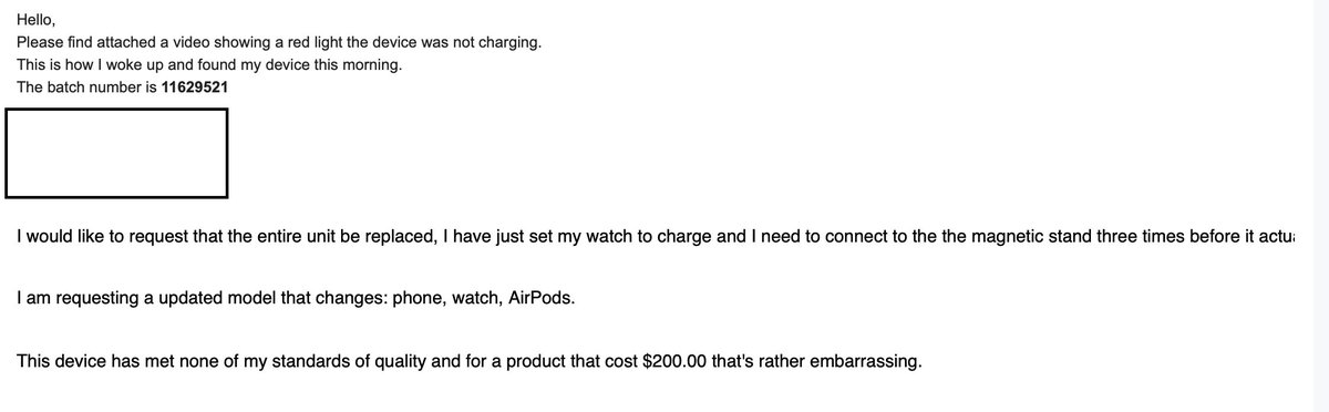 BenishFilms's tweet image. Part 1/3 @Native_Union is ignoring it's own 1 year guarantee. I purchased a charging device in October. This is an example of the length of wait and follow up I had to deal with their customer service.