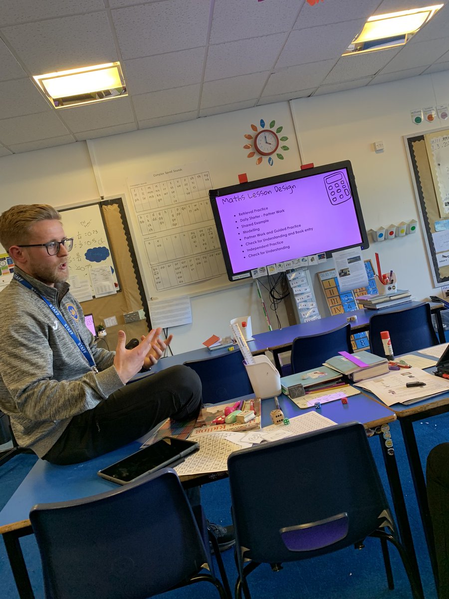 AMBERLEYPRIMARY's tweet image. An excellent staff training session this week, led by Mr Sayer, on lesson design in mathematics. Our staff as enthusiastic as ever, even after a hard day in class! #alwayslearning #CPD #scienceoflearning @NCETM ✖️➗➕🟰✅🌟
