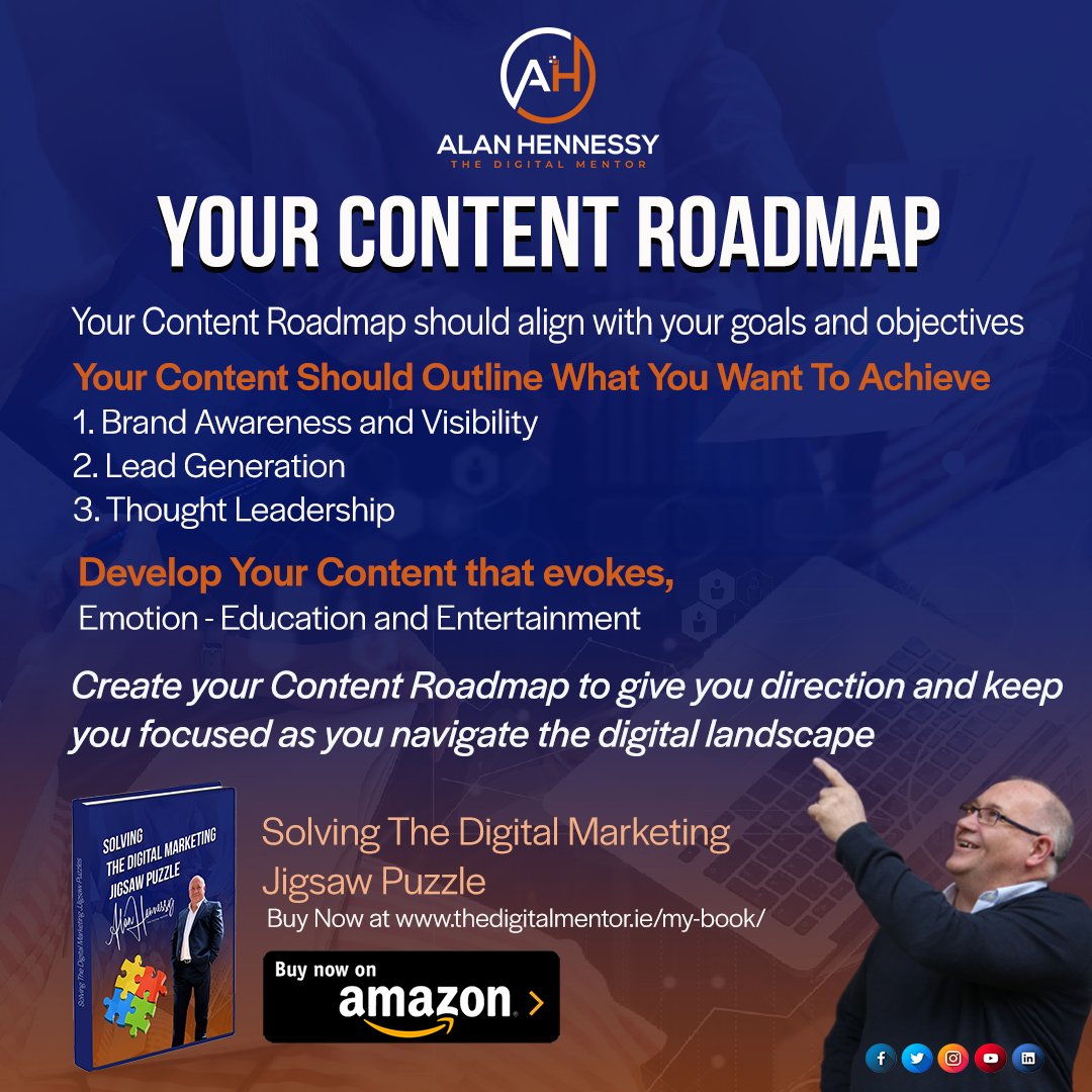 Kompassmedia's tweet image. Your Content Roadmap should align with the goals &amp;amp; objectives you want to achieve online. 
I deep dive into this in my new book
Solving The Digital Marketing Jigsaw Puzzle. 
Buy Now on Amazon. 
amzn.to/3W7LQx7
#ContentMap #Marketing #NewBook #TheDigitalMentor