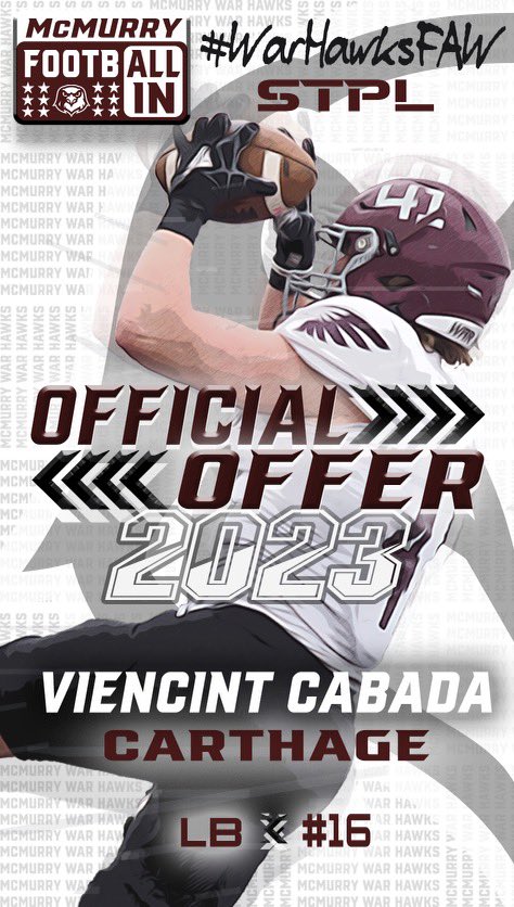 viencint's tweet photo. So thankful and blessed to have received an offer from McMurry!!!! @CoachSnyde @McMURRYFOOTBALL @CoachMNewby 

#BristellBrave #allforann #allforray #allfortheglorytogod https://t.co/nbGldYUPZE