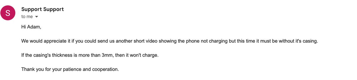 BenishFilms's tweet image. Part 2/3 @Native_Union Thanks for making me jump through all the hoops of uploading videos of my phone not charging. I provided proof of purchase and a valid warranty. I had to continue following up with your bad customer service rep.