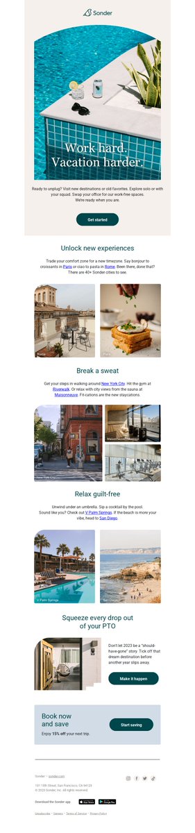 emailfromnaomi's tweet image. If there was ever an email that made me want to go on vacation, it's this one from @SonderStays 😫 short, clear copy, with beautiful imagery. Well done!