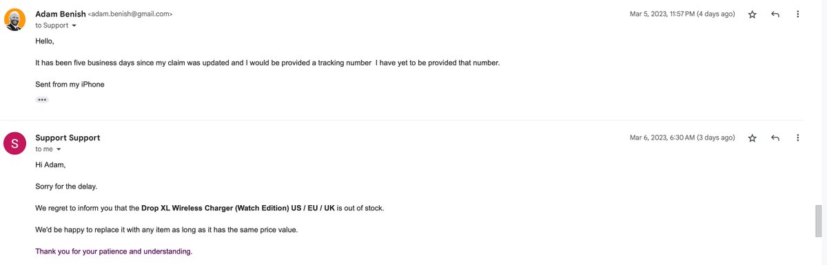BenishFilms's tweet image. Part 3/4 @Native_Union Terrible....you sent me confirmation that a charger was sent. Then when I ask for tracking you tell me it's out of stock. Why can I still buy it on your stores website? You tell me I can purchase an item of same value but your 3 in 1 chargers range so wide.