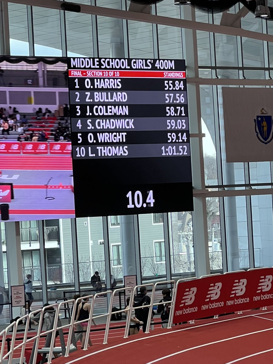 harrisfamilyof6's tweet photo. The 2023 New Balance Indoor Middle school 400m National Champion is Olivia Harris with a 55.84 and meet record! #ToGodBeTheGlory #Blessed #StillGrinding @JackrabbitTrack @VexSportsAtl @CAndre212 https://t.co/hw2bKGcWZU