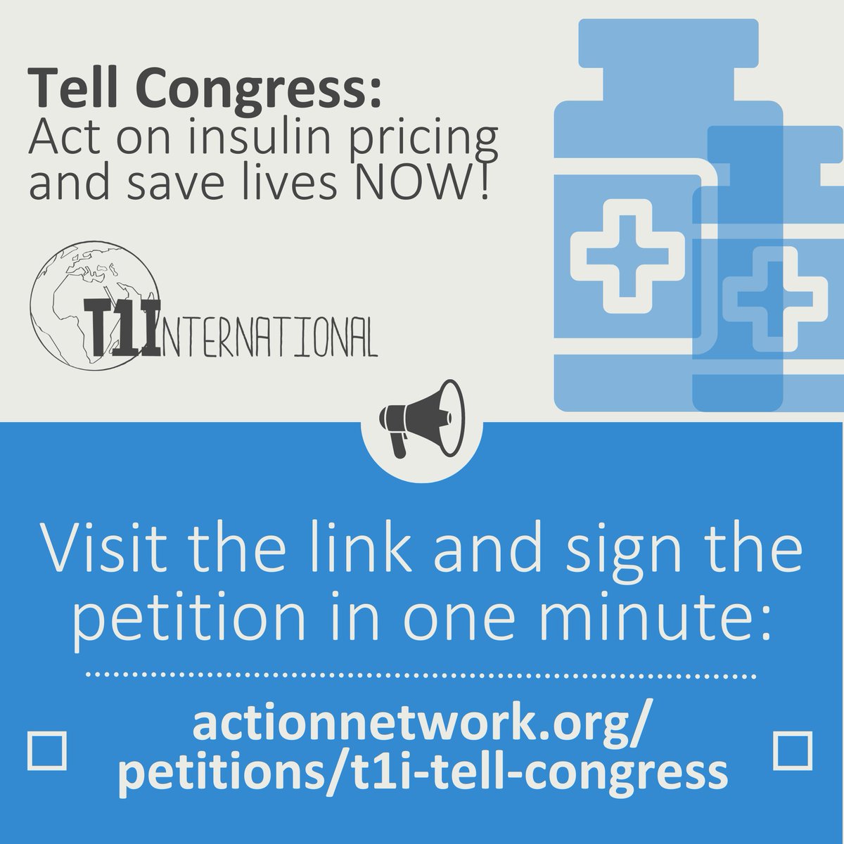 In order to build on the recent announcements from both insulin manufacturers and Congress, we've created a petition online where you can quickly and easily demand action on a federal level.

Visit the link to make your voice heard: actionnetwork.org/petitions/t1i-…