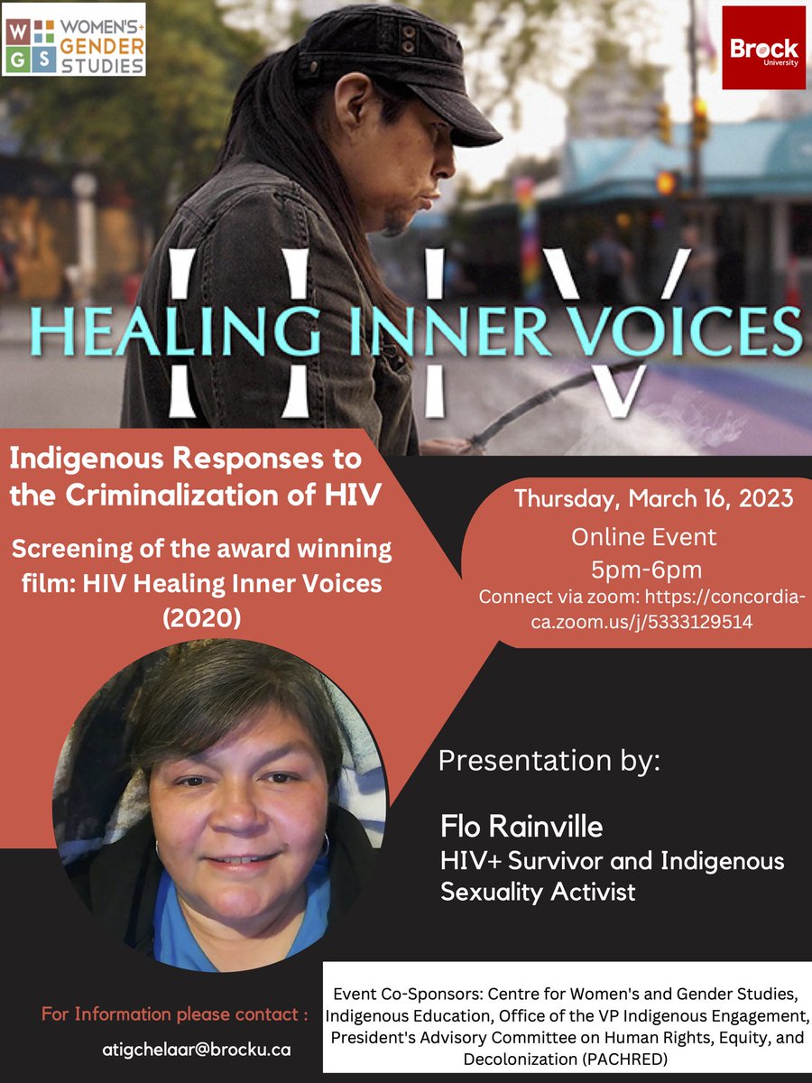 Join us for an online screening event on Thursday, March 16 from 5-6pm! 

Screening will be of the award winning film: HIV Healing Inner Voices (2020). Presentation will be by Flo Rainville, an HIV+ Survivor and Indigenous Sexuality Activist.