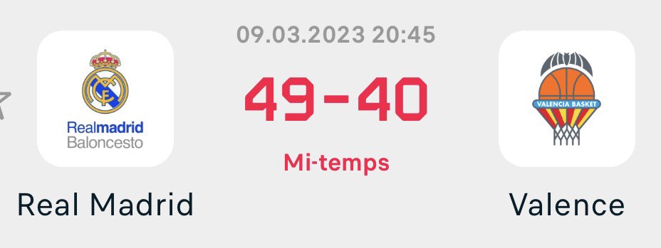 TheUpset_media's tweet photo. ⏱️Mi-Temps à Madrid
49-40 Real
Williams-Goss découpe la defense de Valence…c’est pour vous décrire la détresse…en attaque le VBC s’en remet aux exploits de Jones ou Harper…
On veut bien une version Euroleague au retour du vestiaire s’il vous plaît!
#RMBVBC #skweeklive https://t.co/sKrcgpkjKx