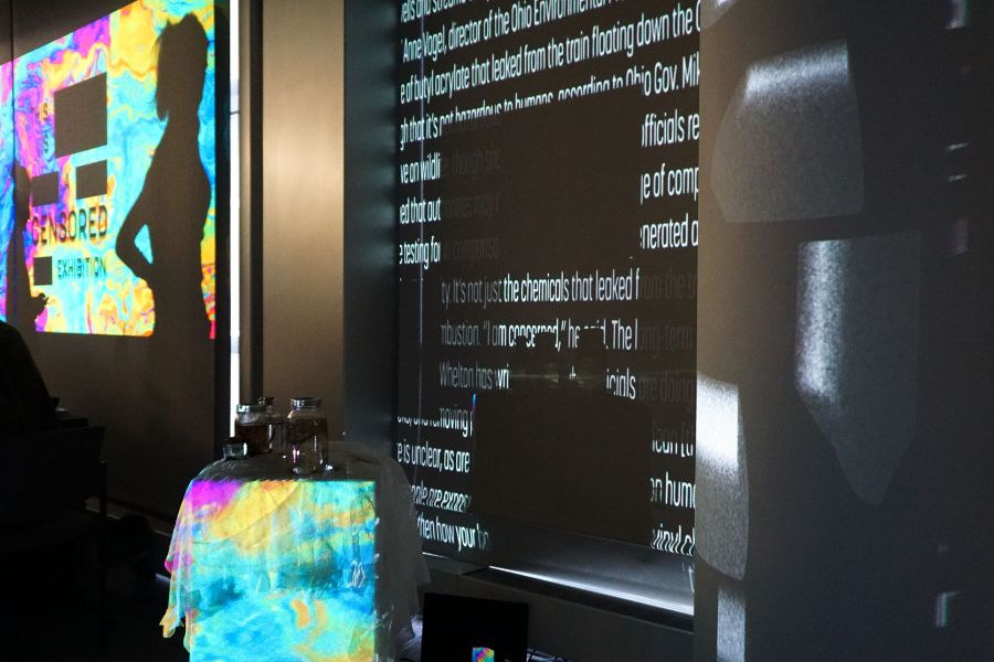 couriercod's tweet photo. Art students used video, audio, and sculpture art to explore the lack of media coverage about the Feb. 3 Ohio train derailment in the “This Is A Censored Exhibition” gallery. https://t.co/GZB5nJTxYU

#eastpalestineohio #trainderailment  #timebasedmedia #visualarts #wingsgallery https://t.co/QJgaXiaqU6