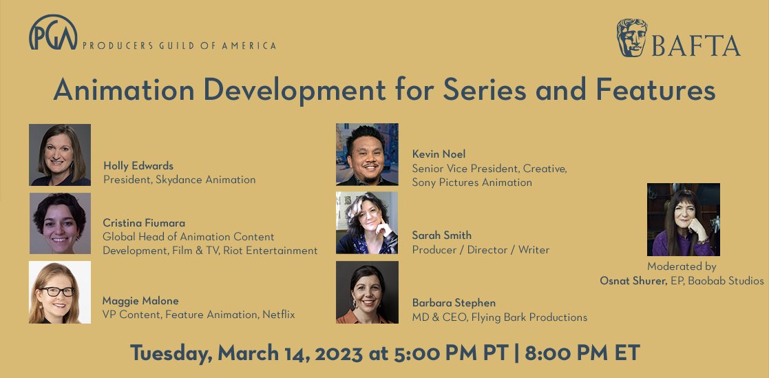 Producers Guild of America on X: "Join PGA and @BAFTA North America for a  panel for Producers who want to better understand the process of animation  development for series and features -