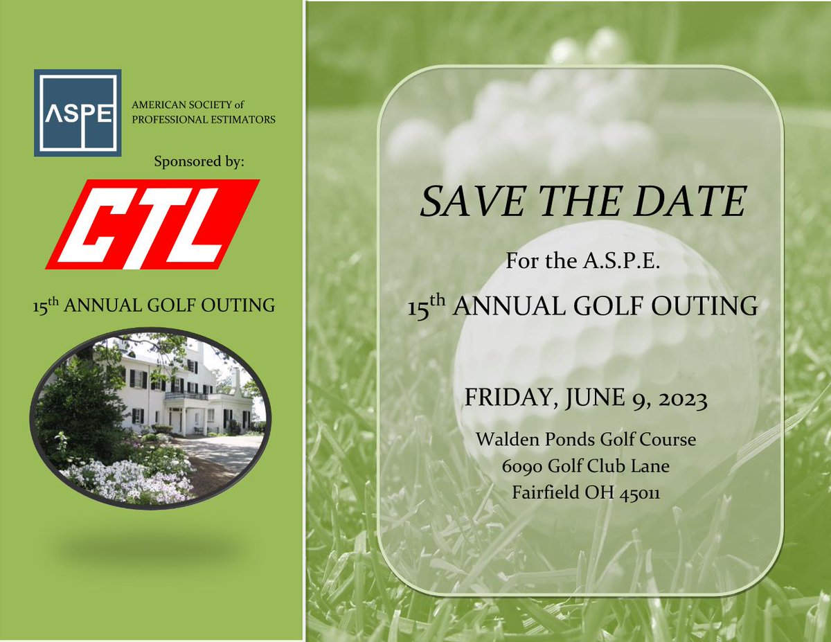 And we're back!!  The 15th annual ASPE Golf Outing is back for 2023.  Our event will take place on June 9th <a href="/WaldenPonds/">Walden Ponds</a> Who's with me!?!  #scholarship #golf #estimating  #getlow