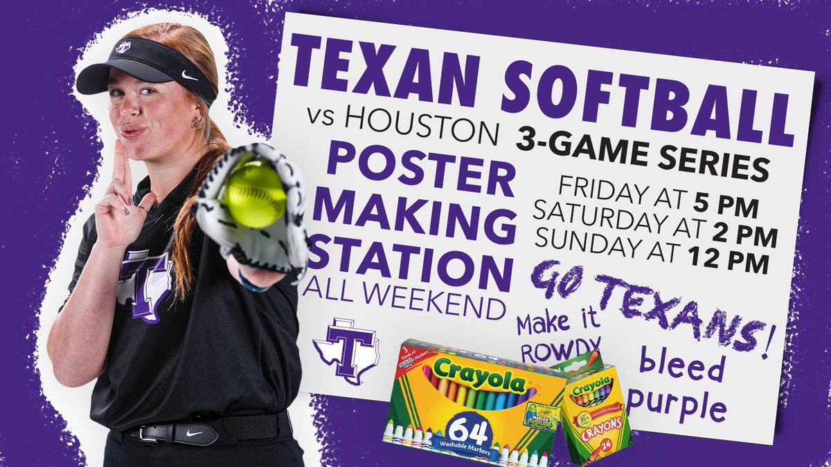 TarletonSB's tweet photo. Make your voices heard ππ£π π¨πππ£!
We've got poster creation stations at our games this weekend! Make plans to #MakeItRowdy when we host the Houston Cougars for a 3-game series starting Friday at 5 p.m. https://t.co/mR5OKKCZtE