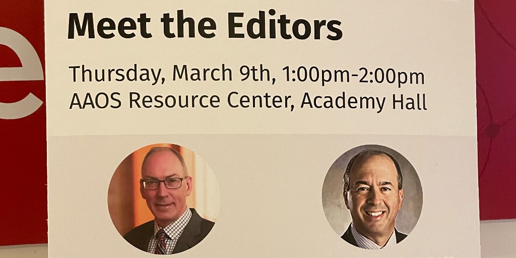 Happening NOW: Stop by the JAAOS booth in the Resource Center at #AAOS2023 to meet Dr. Peter Rose and Dr. Jeffrey Fischgrund, Editors-in-Chief of #JAAOS and #JAAOSGlobal #MeetTheEditors