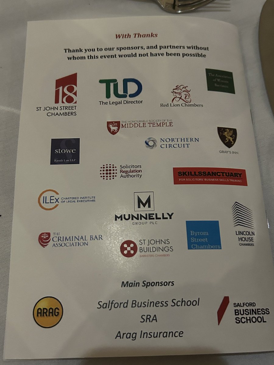 Absolutely delighted to sponsor the ⁦@womaninlaw_com⁩ annual dinner along with a number of fantastic fellow sponsors.