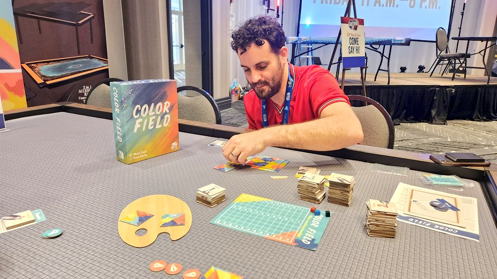 CohortVIIIGames's tweet image. Last chance to get in on 3 great new games from @25thCG! Ends tonight! We had fun playing #ColorField with designer @gamesbymondo at #TantrumCon2023! #Agueda &amp;amp; #DonutShop look fun too. You can back individual or bundle with KS exclusive promos &amp;amp; upgrades. Link in comments.