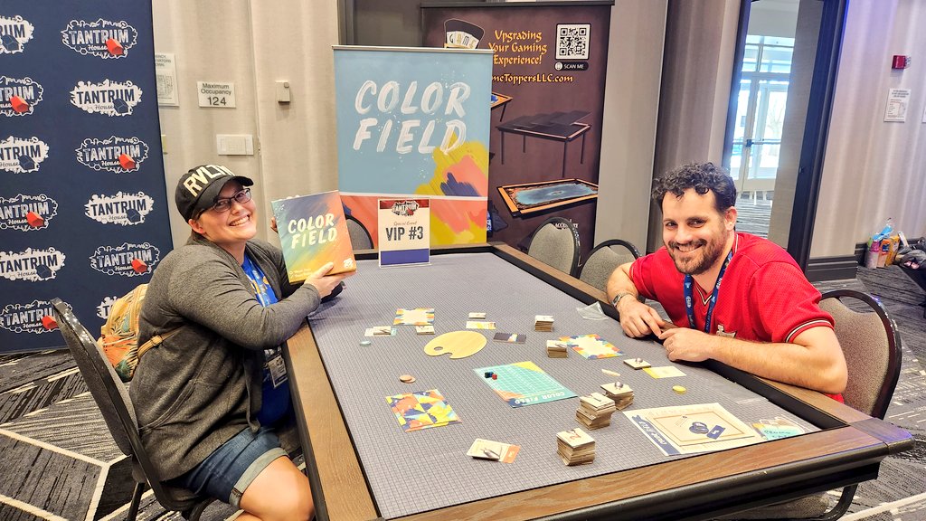 CohortVIIIGames's tweet image. Last chance to get in on 3 great new games from @25thCG! Ends tonight! We had fun playing #ColorField with designer @gamesbymondo at #TantrumCon2023! #Agueda &amp;amp; #DonutShop look fun too. You can back individual or bundle with KS exclusive promos &amp;amp; upgrades. Link in comments.