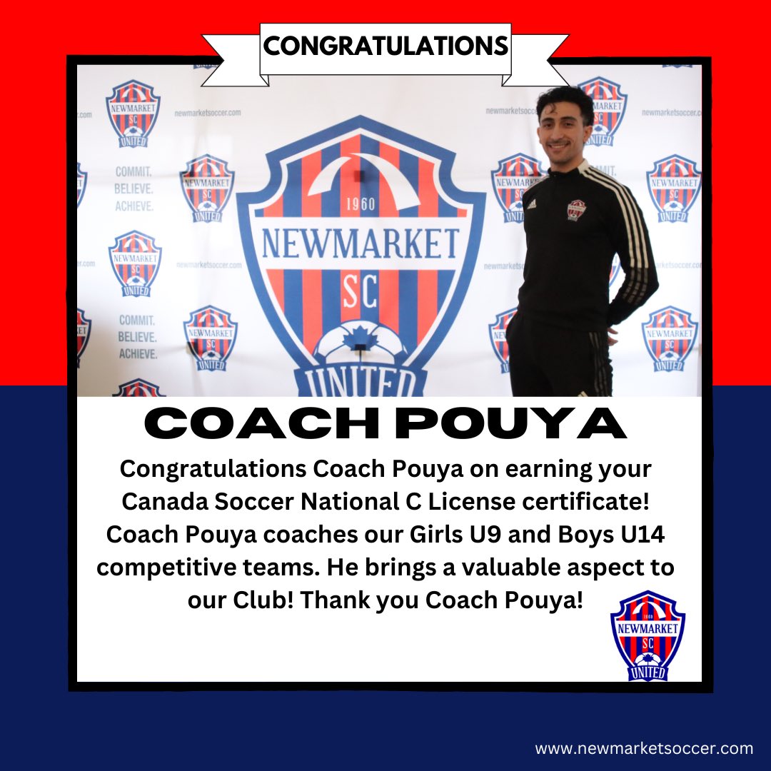 NewmarketSoccer's tweet photo. Congratulations to Coach Pouya and Coach Coleton on earning your Canada Soccer National C License certificate! 

Thank you both for all the hard work and dedication you put into our club!😎⚽️ https://t.co/EMALZZ3GIl