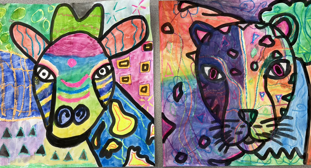 MrsSims7's tweet image. 4th Grade Artists created animal paintings inspired by the artist Dean Russo. They are beautiful! @RiverRidgeElem