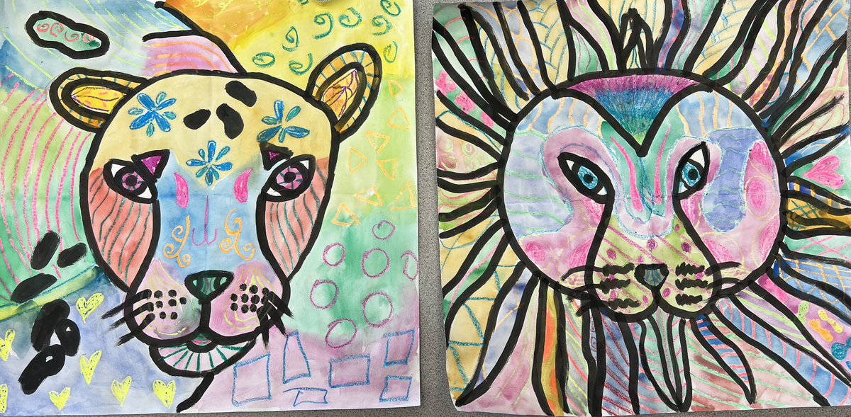MrsSims7's tweet image. 4th Grade Artists created animal paintings inspired by the artist Dean Russo. They are beautiful! @RiverRidgeElem