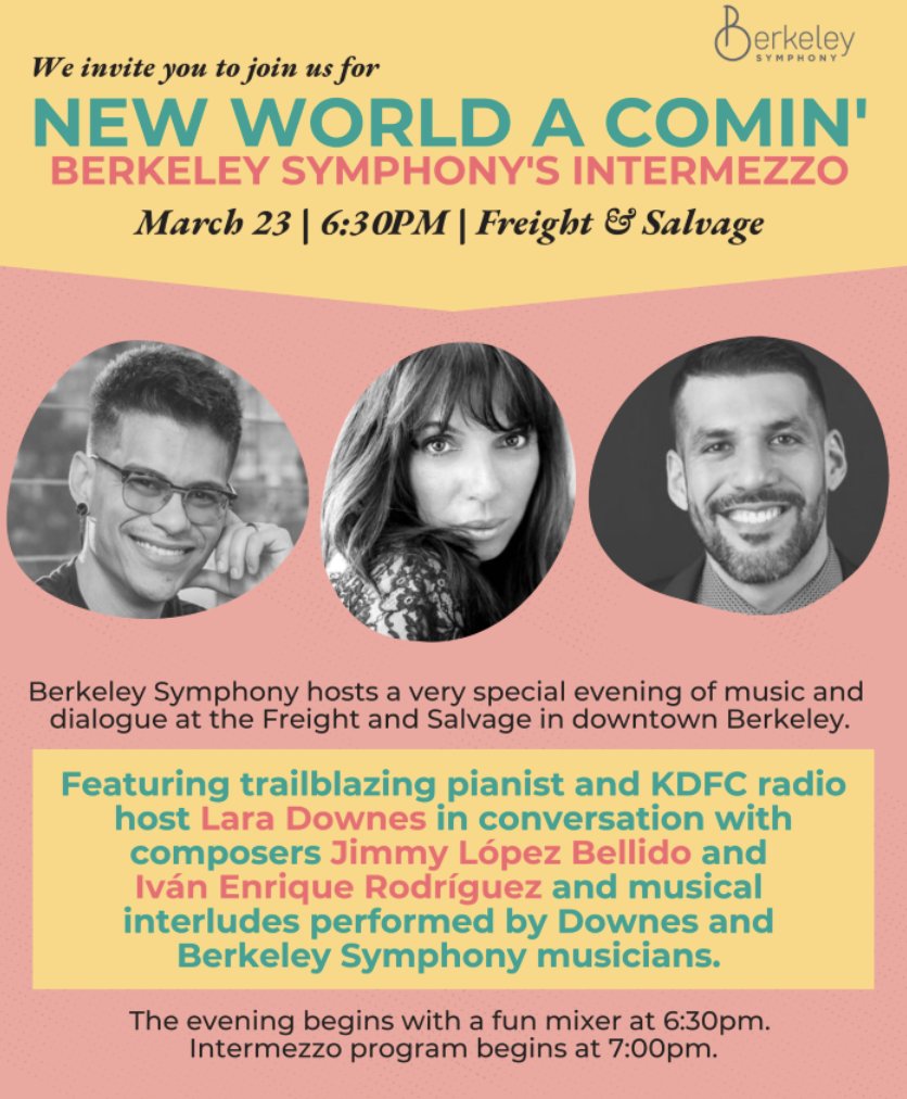 A swell party 3/23 w <a href="/BerkeleySymph/">Berkeley Symphony</a>, preview of our April 2 concert (Ellington &amp; Strayhorn) &amp; a chance to get an early signed copy of my <a href="/PENTATONEmusic/">PENTATONE</a>  album "Love at Last" feat. gorgeous new works by @jlopezbellido  &amp; <a href="/IvanEComposer/">Ivan Enrique Rodriguez</a> 
RSVP by March 22 at bit.ly/41XEa4r