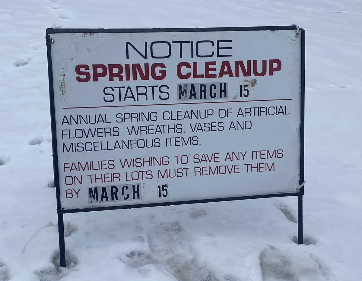 Don’t let the snow in the photo fool you; our Annual Spring Cleanup will begin on March 15.  If you wish to save any items placed on graves, please remove them ahead of the cleanup.