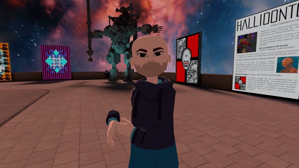 Goodbye #altspacevr - fear not the @Cybrsalon  Cafe will reign again in Spatial io. Thanks to Eva for exhibiting my work at the Grand opening - a little bit of history.

I guess it’s goodbye to my avatar for now! 

#metaverse #digi #digitalart #cyber #AltspaceVR #art #Artists