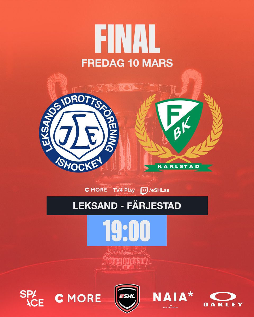 Ikväll är det äntligen dags - finalen i eSHL Säsong 4! Vem vinner - @LeksandEsport eller @FBKEsports? 🏆

LIVE från SPACE Arena i Stockholm - 19.00. 🎟️ Fritt inträde - först till kvarn!

📺 C More, TV4 Play &amp; Twitch/eSHLse

#eSHLse #NHL23 @space_stockholm @cmorehockey <a href="/SHLse/">SHL.se</a>
