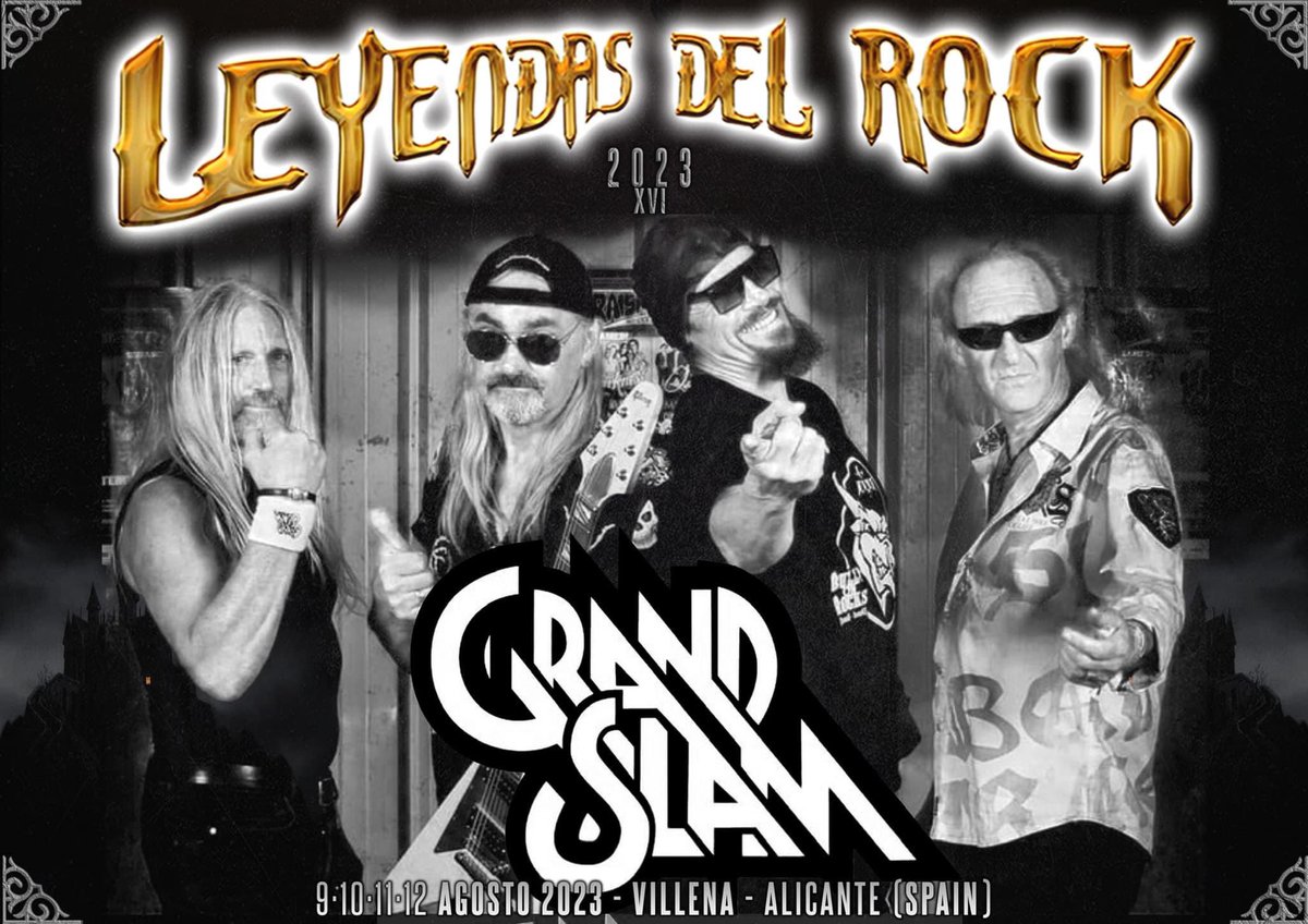 We are proud to announce Grandslam will be alongside .<a href="/DaveMustaine/">Dave Mustaine</a> in Spain , Alicante 10th August!! #FortniteMEGA #Spain #allicante #Leyendasdelrock .<a href="/fansleyendas/">Leyendasdelrockfans</a> .<a href="/LeyendRockRadio/">LeyendasdelRockRadio</a> #gibson <a href="/Blackstaramps/">Blackstar Amps</a> <a href="/UKTriumph/">Triumph Motorcycles</a> <a href="/ClassicRockMag/">Classic Rock Magazine</a> 
Stand by your beds👍🎸🎸🎸🤘🏻🤘🏻🎸🤘🏻